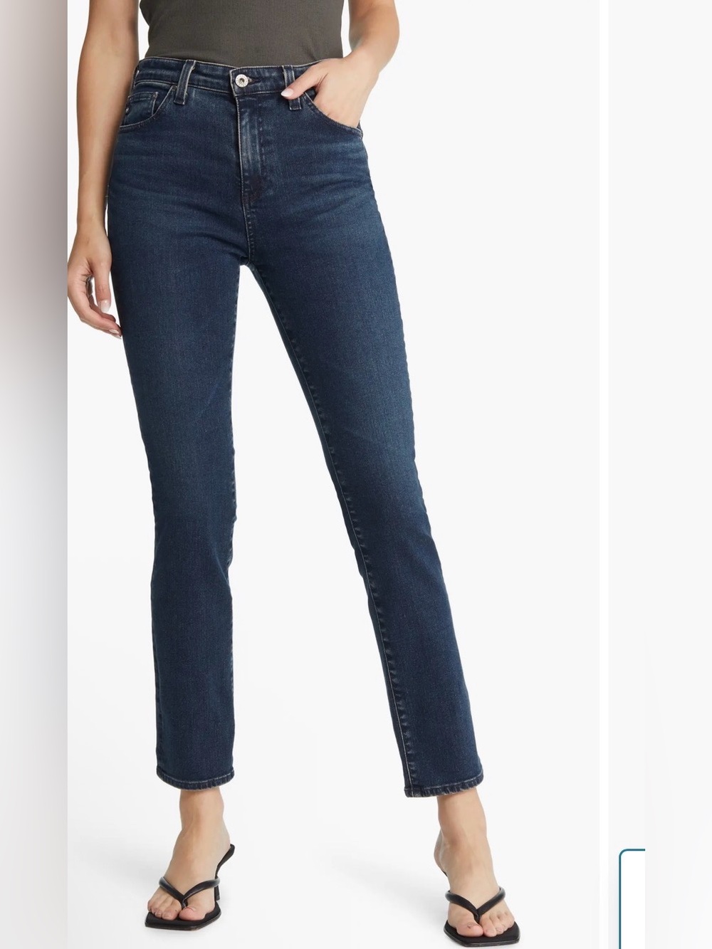 AG Adriano Goldschmied Mari High rise Slim Straight Jeans Dark Blue Wash Denim